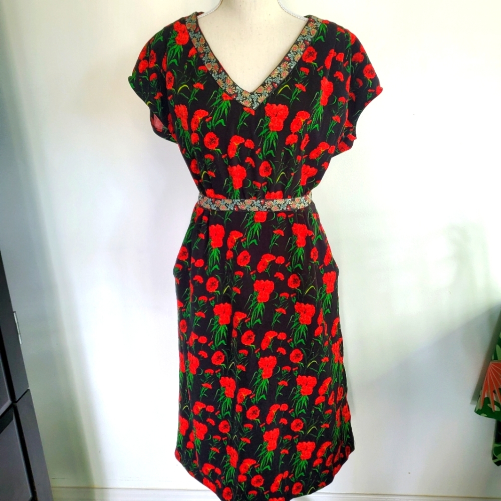 Trollied Dolly Floral Dress with Jacquard Trim